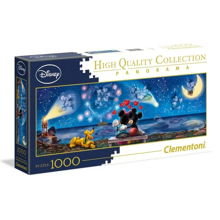 1000 Teile Puzzle Clementoni Disney Panorama Mickey & Minnie [Größe 98×33 cm]
