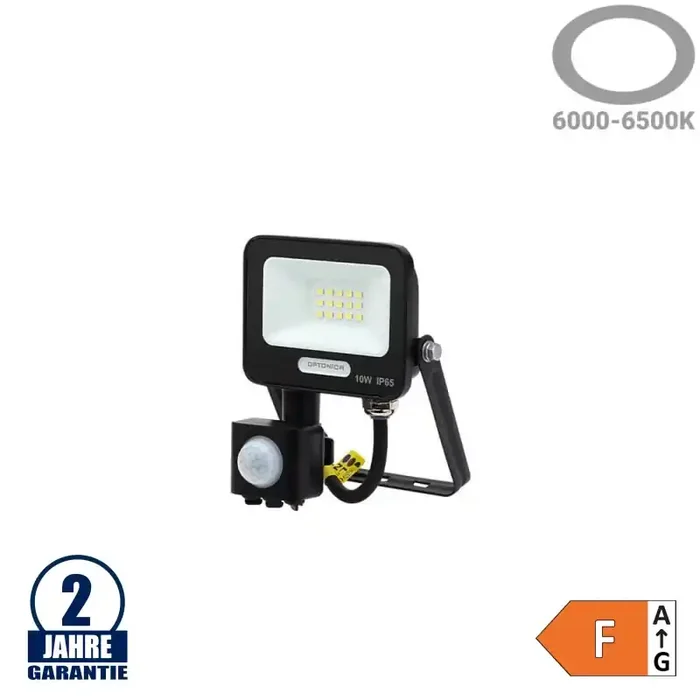 10W LED SMD Fluter Schwarz Kaltweiß mit Bewegungsmelder