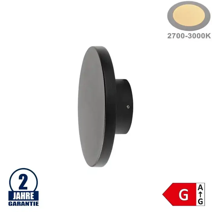 12W LED Wandleuchte Rund Schwarz Aluminium IP65 Warmweiß