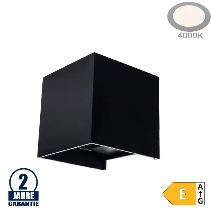 12W LED Wandleuchte Würfel Up and Down Schwarz IP54 Neutralweiß