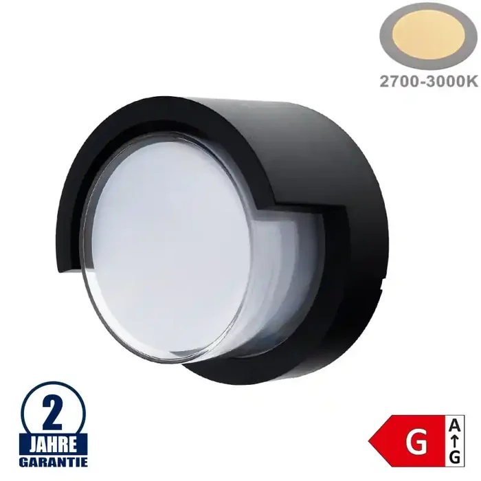 15W LED Wandleuchte Rund „Down“ Schwarz IP65 Warmweiß