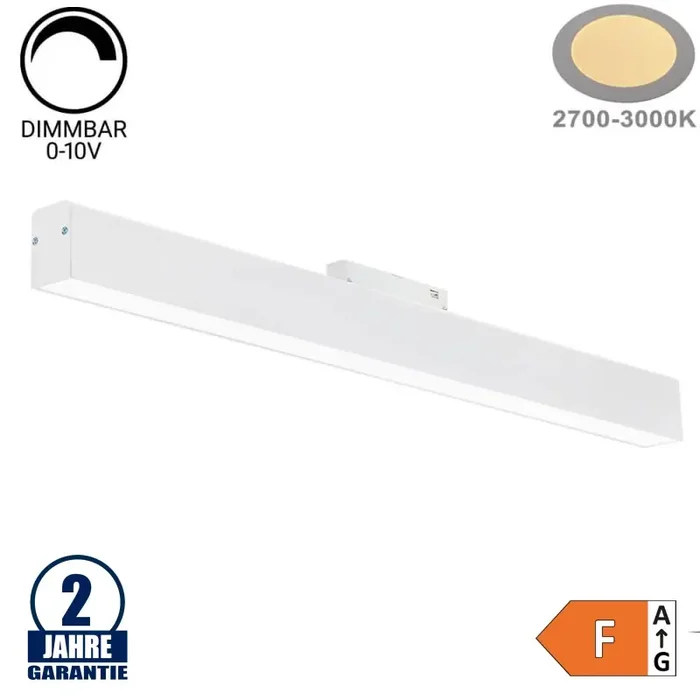 20W LED Leuchte 60cm für 48V Stromschiene R35 Magnetic Line Weiß Warmweiß 0-10V Dimmbar