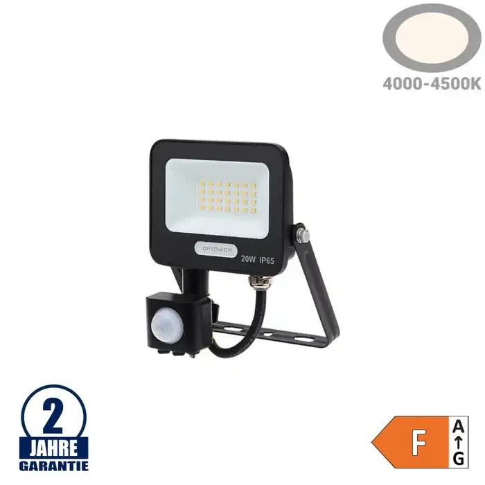 20W LED SMD Fluter Schwarz Neutralweiß mit Bewegungsmelder