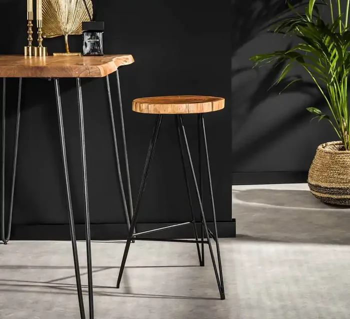 2er Set Barhocker Wood Akazie Baumkante/Baumscheibe