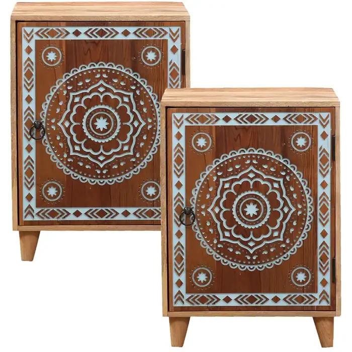 2er Set Boho Möbel Nachttisch Beistelltisch Kommode Nachtschrank Binar