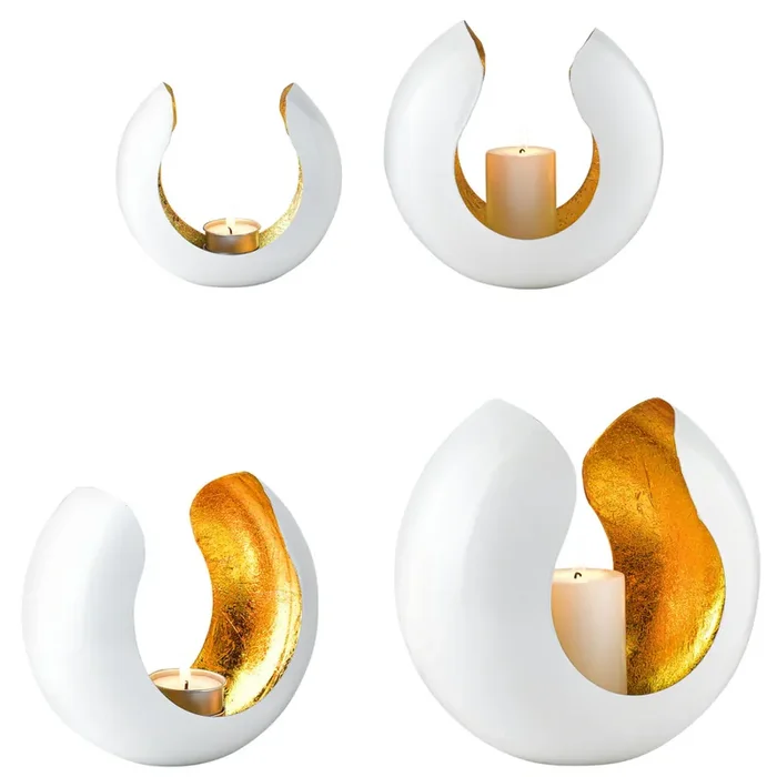 2er Set Deko Aesthetic Teelichthalter Kerzenhalter Kumas Weiss