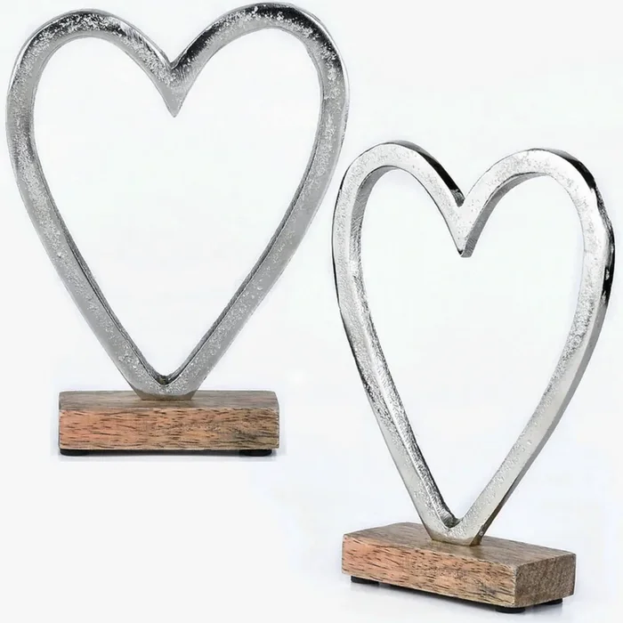 2er Set Herz Dekoaufsteller Dekoobjekt Silber Amour -13-