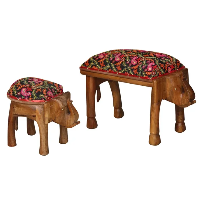 2er Set Hocker Adisbo 70 cm – Sitzbank & Elefantenhocker aus Holz bunt