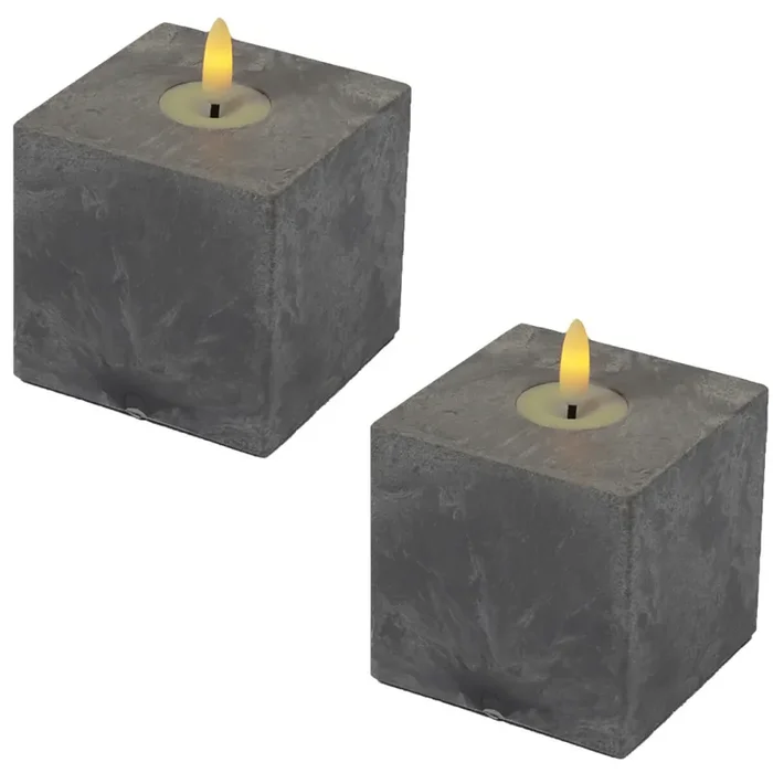 2er Set LED Kerze Zement Design Samod Eckig
