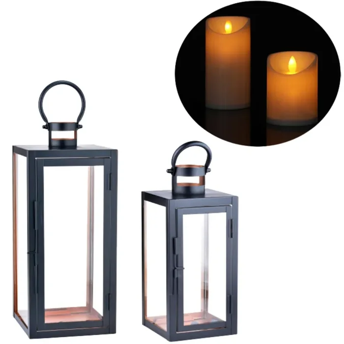 2er Set LED Moderne Laterne Gartenlaterne Deko Modern Marra Schwarz