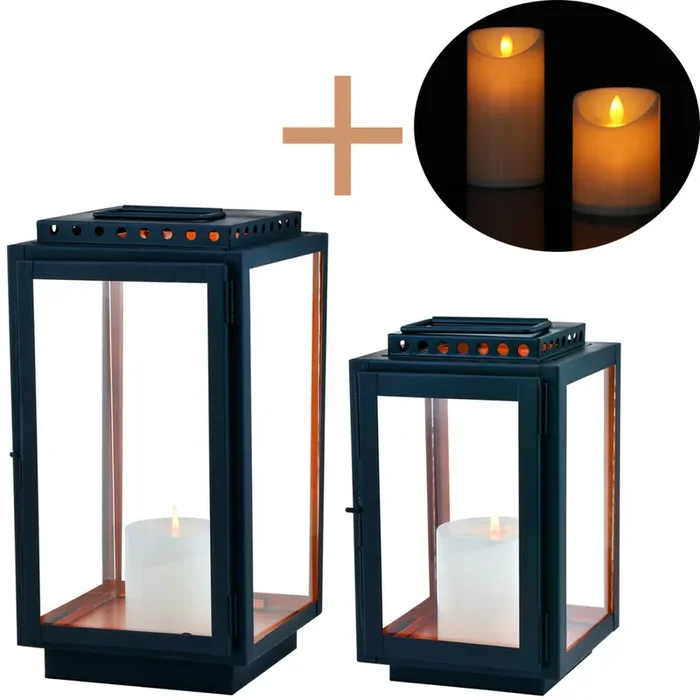 2er Set Led Skandinavisches Design Balkon Garten Windlicht Laterne Jona