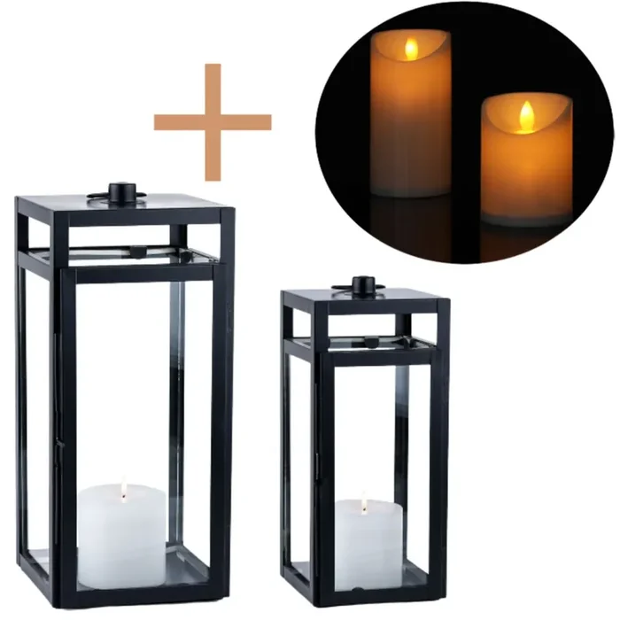 2er Set LED Skandinavisches Design Balkon Windlicht Gartenlaterne Edvin