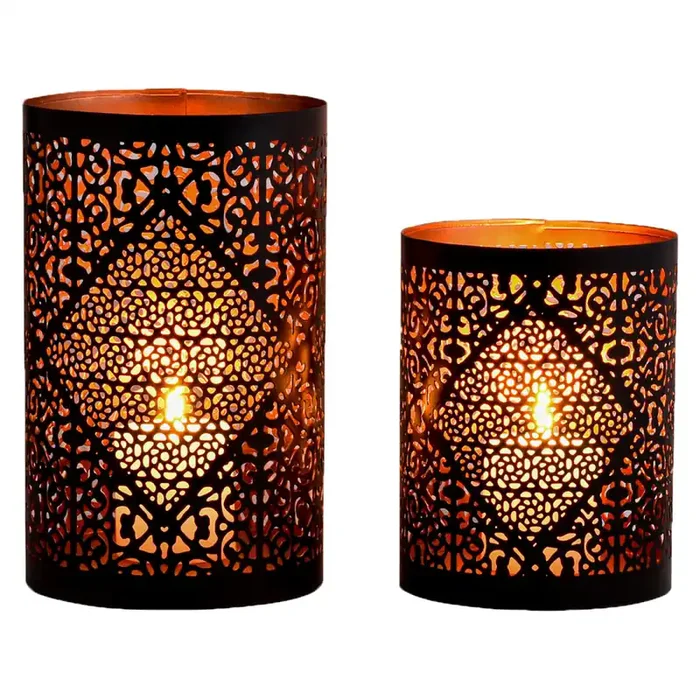 2er Set Orientalische Deko Windlicht Teelichthalter Yazim Schwarz