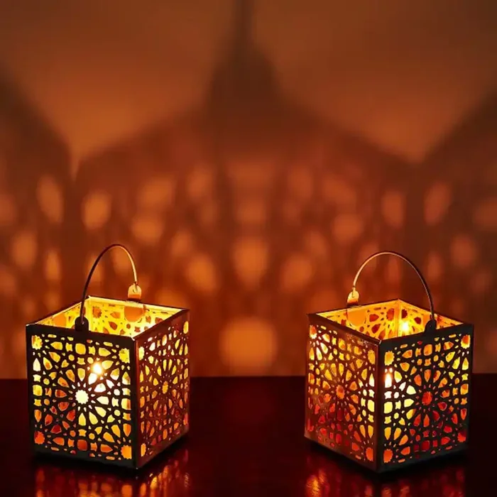 2er Set Orientalische Teelichthalter 10cm Weiss aus Metall & Glas Windlicht Assa