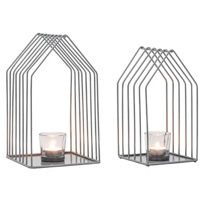 2er Set Skandinavische Deko Windlicht Teelichthalter Carlon Grau