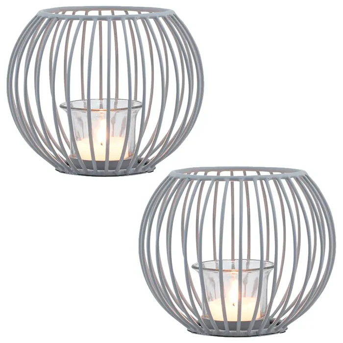 2er Set Skandinavische Deko Windlicht Teelichthalter Kerzenhalter Spectro Grau Klein