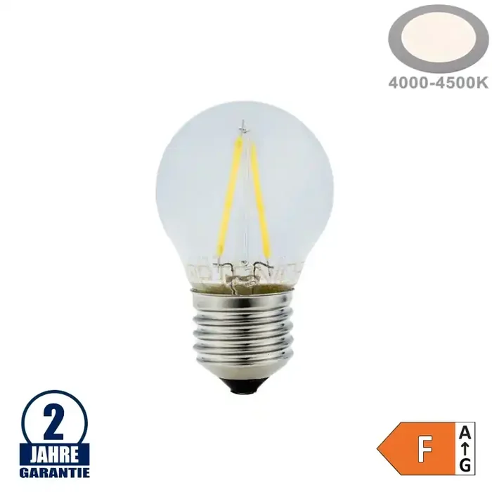2W LED FILAMENT E27 G45 Birne Glas Neutralweiß