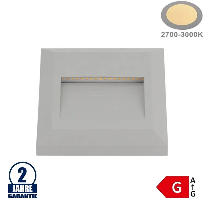 2W LED Treppenleuchte Quadratisch Grau Warmweiß