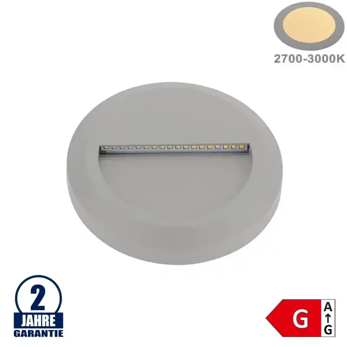 2W LED Treppenleuchte Rund Grau Warmweiß