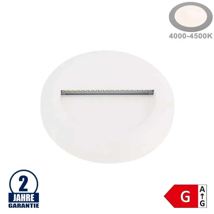 2W LED Treppenleuchte Rund Weiß Neutralweiß