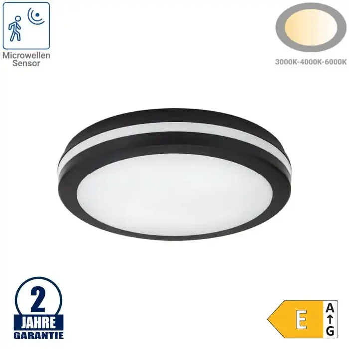 30W LED Deckenleuchte mit Bewegungsmelder Schwarz für Außenbereich CCT IP65