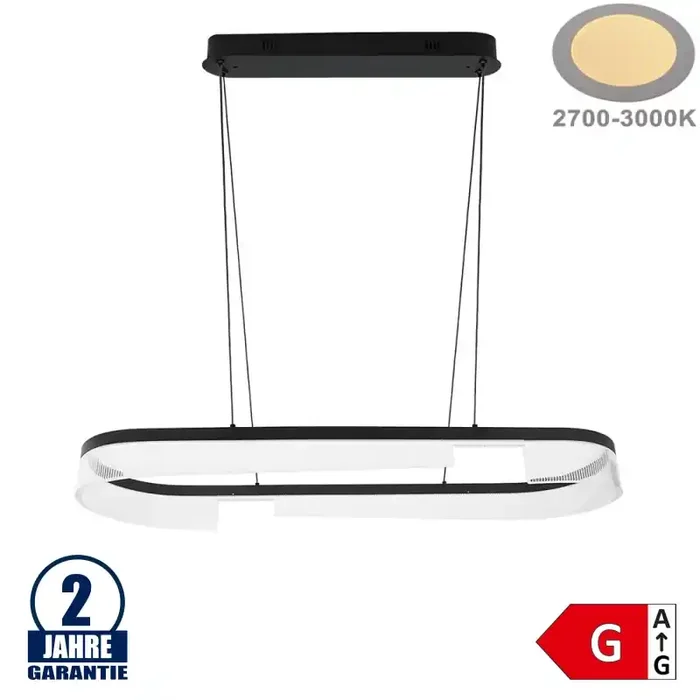 30W LED Pendelleuchte Warmweiß Schwarz oval