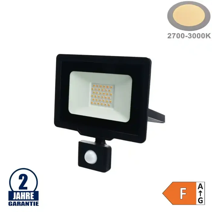 30W LED SMD Fluter City Line Schwarz mit Bewegungsmelder Warmweiß