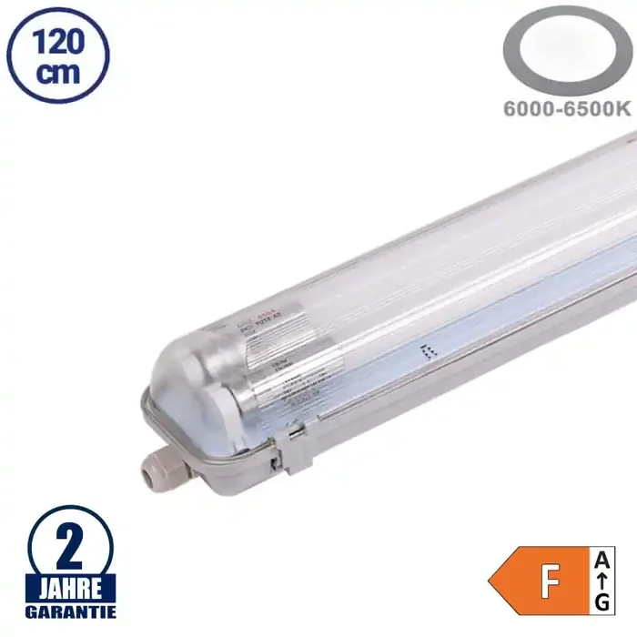 36W LED Feuchtraum/-Wannenleuchte inkl. Röhren SET 120cm zweiflammig IP65 Kaltweiß