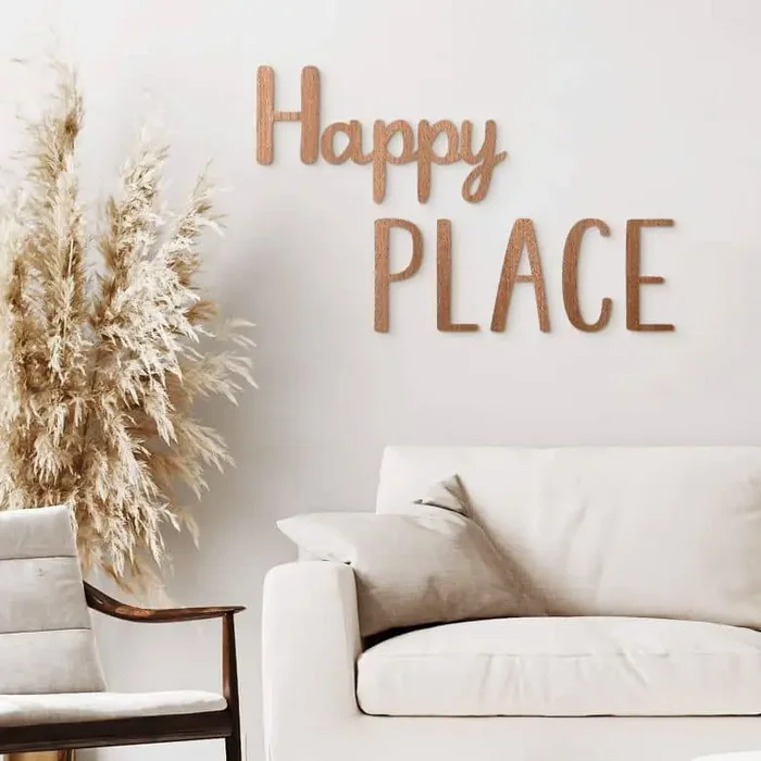 3D Deko Schriftzug Happy Place – Mahagoniholz