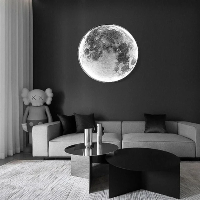 3D LED Wandleuchte Mond Schwarz | Decken- und Wandlampe