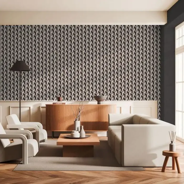 3D-Tapete Würfelmuster Schwarz Beige Grau – Geometrische Vliestapete modern