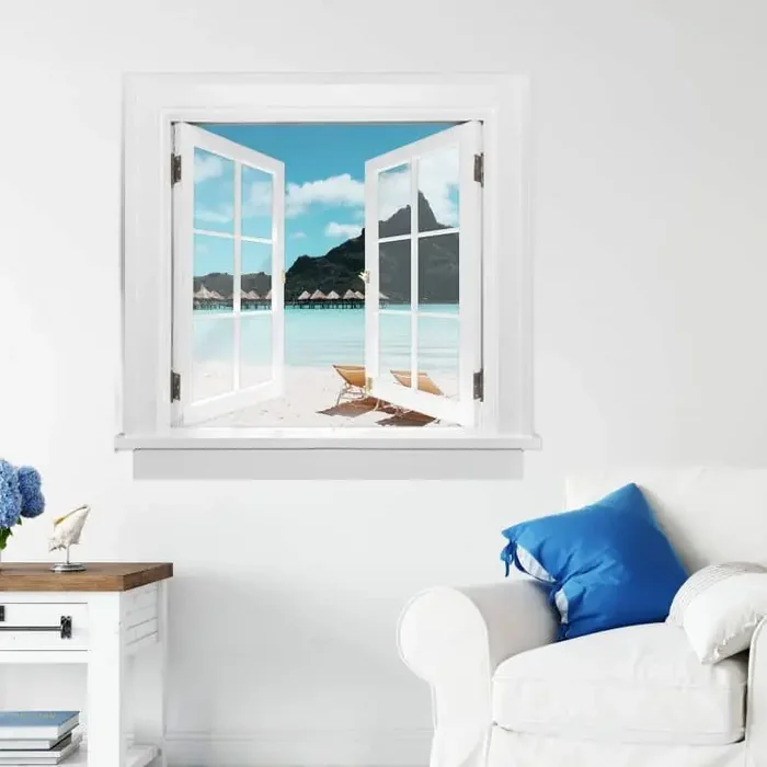 3D Wandtattoo Fenster quadratisch – Auf den Malediven