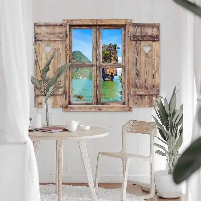 3D Wandtattoo Holzfenster mit Herz – Khao Ta Pu Island