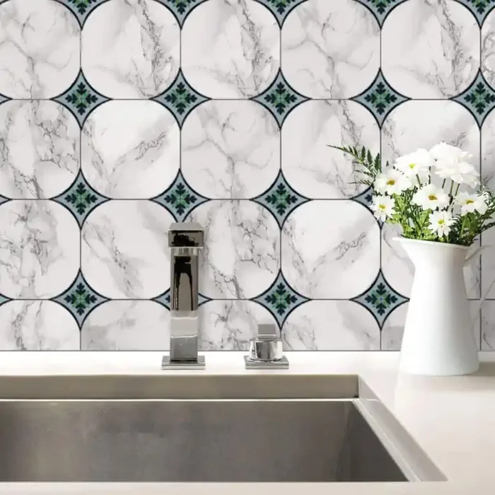 3D Zierfliesen Aufkleber Ornament Blätter – 10er Set je 8×8 cm