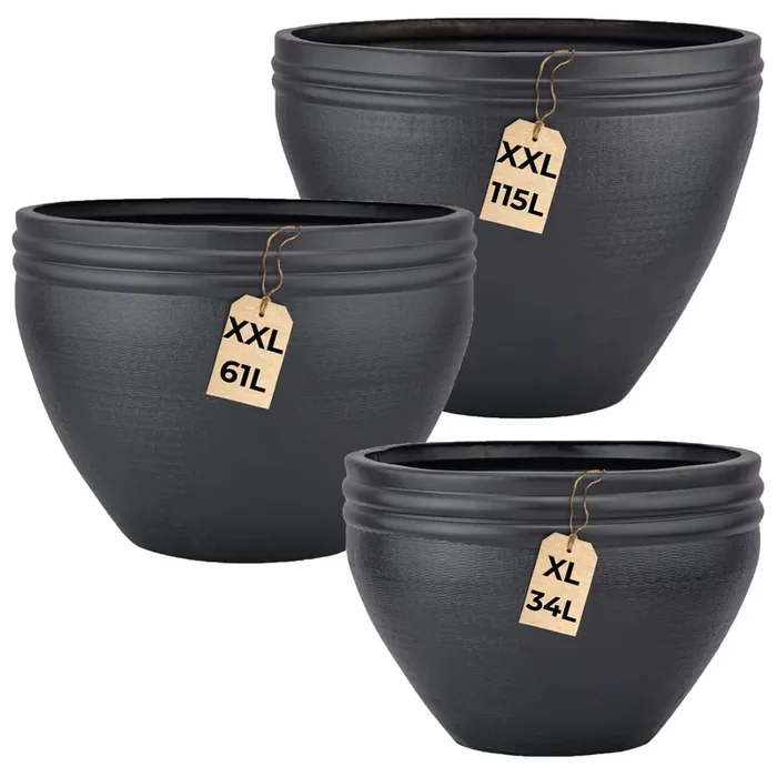 3er Set Blumentöpfe Calvino schwarz – Aluminium Blumentopf modern