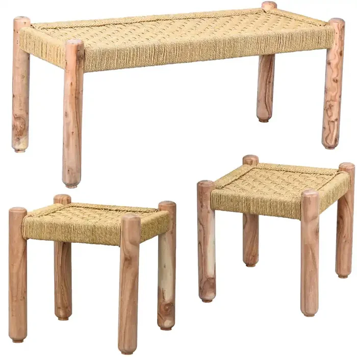 3er Set Boho Style 2 Hocker Sitzbank Josue