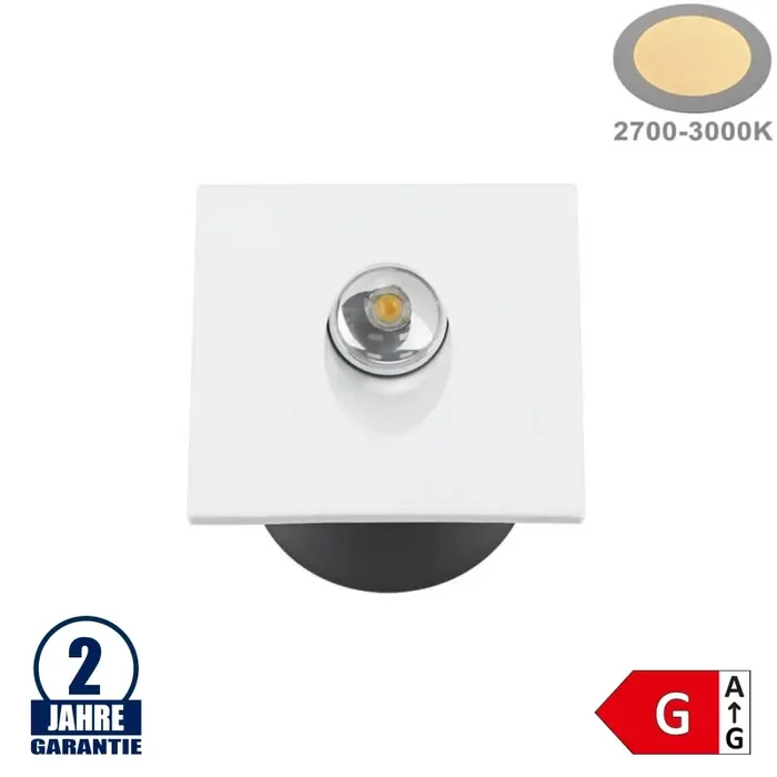3W LED Treppenleuchte Einbau Quadratisch Weiß Warmweiß