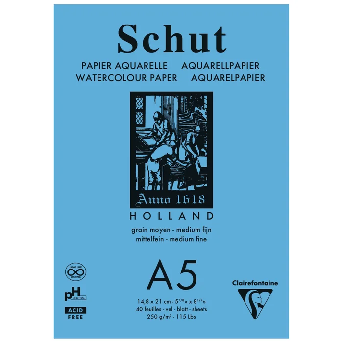 40-Blatt A5 Aquarellpapier mit Leimbindung Petitgrain Clairefontaine [Größe 42×59,4 cm]