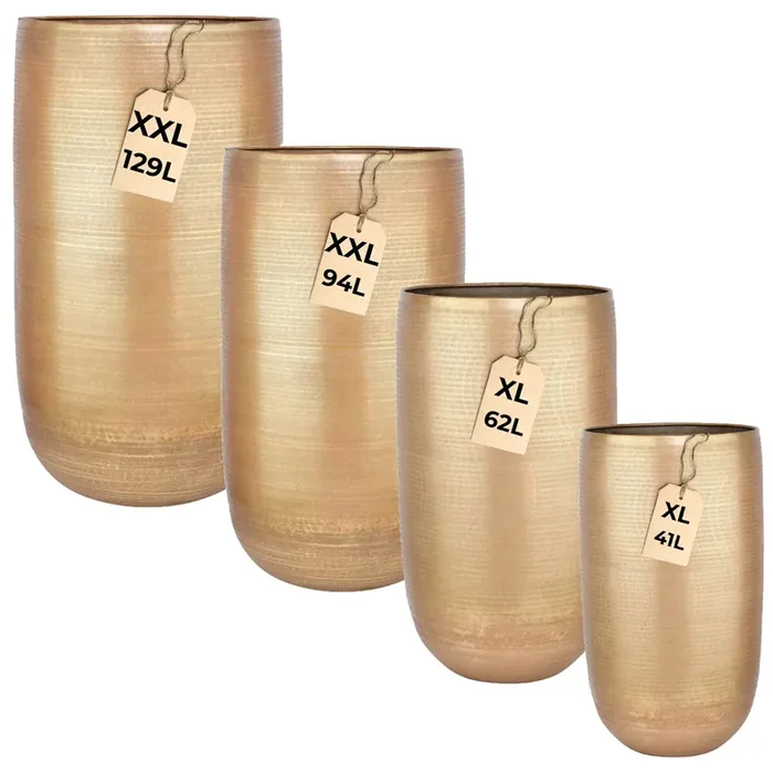 4er Set Blumentöpfe Camiel gold – hoher Pflanzkübel aus Aluminium