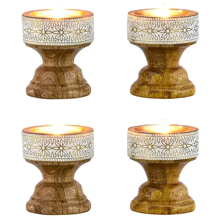 4er Set Boho Deko Teelichthalter Kerzenständer aus Holz Hamida