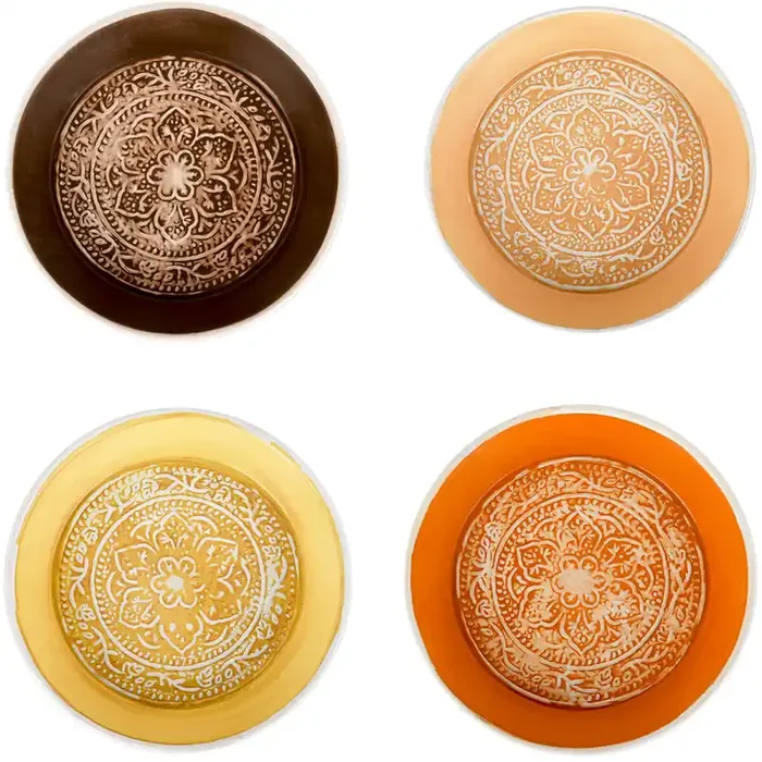 4er Set Tantar Tablett 18cm Bunt, orientalisch, handgefertigt aus Metall
