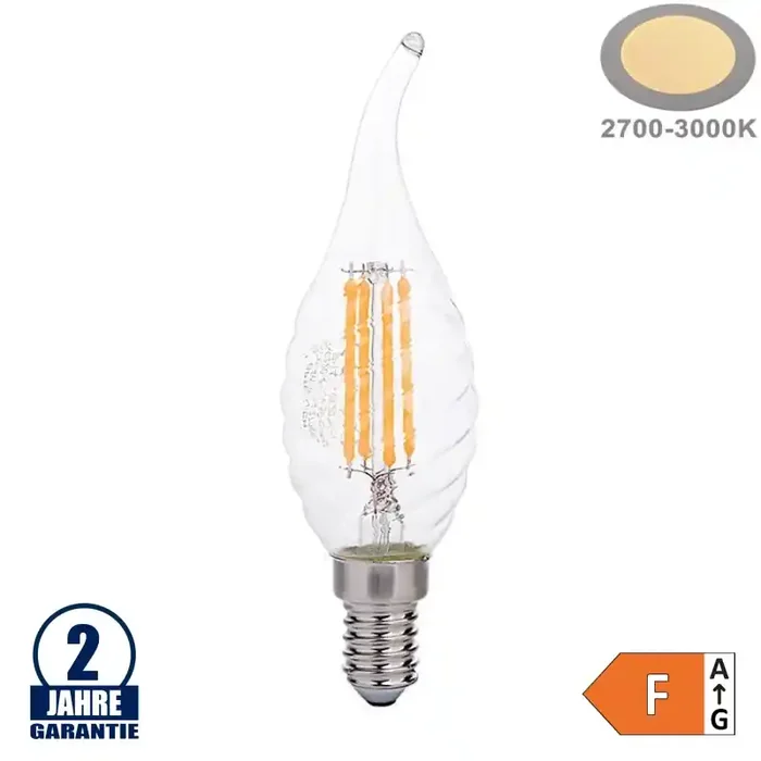 4W LED FILAMENT E14 C35 Gedrehte Windstoßkerze Glas Warmweiß