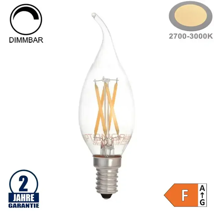 4W LED Vintage E14 C35 Windstoßkerze Glas Warmweiß Dimmbar