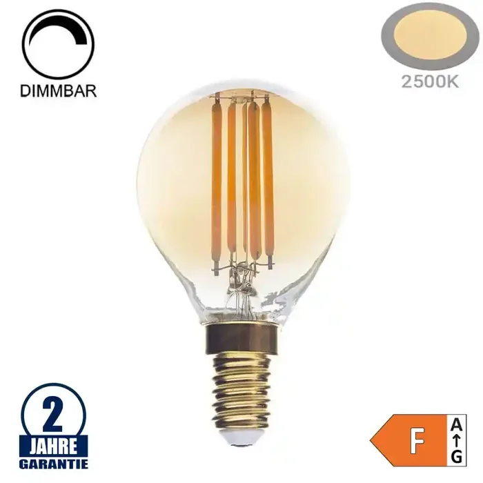 4W LED Vintage E14 G45 Birne Gold Glas Warmweiß 2500K Dimmbar