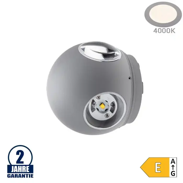 4W LED Wandleuchte Kugel Up and Down, Left and Right Grau IP54 Neutralweiß