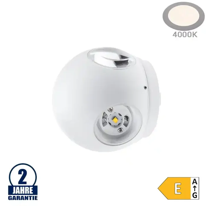 4W LED Wandleuchte Kugel Up and Down, Left and Right Weiß IP54 Neutralweiß