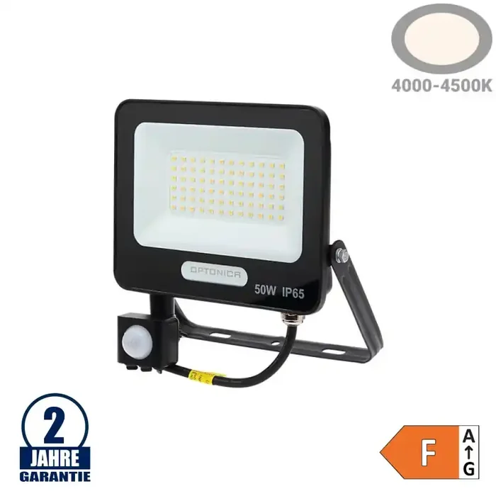 50W LED SMD Fluter Schwarz Neutralweiß mit Bewegungsmelder