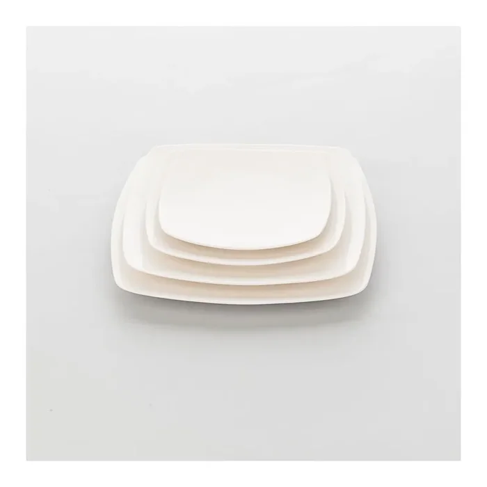6 Coup-Teller, eckig, cremeweißes Hotelporzellan, Serie Liguria A, Stalgast, 250 x 250 mm