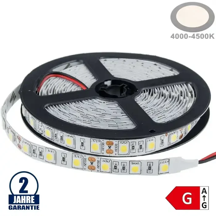 60SMD/m 14,4W/m 12V LED Streifen 5050 Neutralweiß 1m