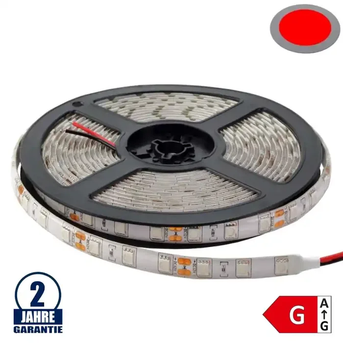 60SMD/m 14,4W/m 12V LED Streifen 5050 Rot Spritzwassergeschützt 1m